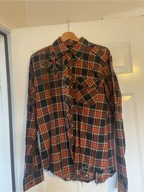 Monarchy vintage Men's Casual Plaid Button-Down Shirt in Orange and Black